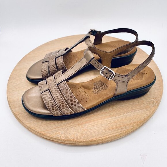 SAS Sandals Womens 8 N Brown Leather Comfort Ankle Strap Peep - Picture 6 of 12